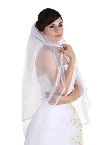 2T 2 Tier 1/4" Ribbon Edge Rhinestone Crystal Veil - White Fingertip Length 36"