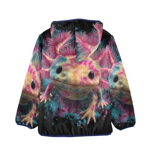 Tie Dye Colorful Axolotl Toddler Fleece Jacket Girl Boys Hooded Fleece Jacket Coat Warm Outwear Zip-up 3-10T2