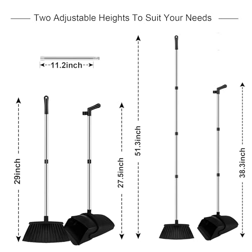 Image of Broom and Dustpan Set, Household Broom with Dustpan Combo Set, 51 inch Long Handle, Dust Pan Set for Kitchen Office Lobby Floor