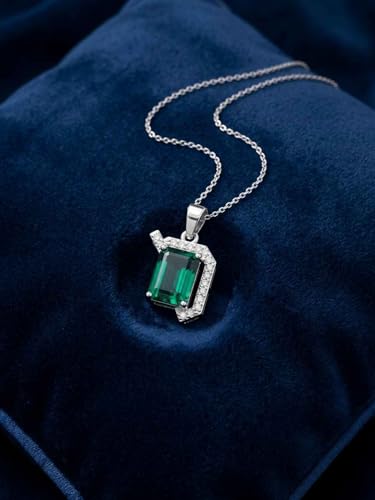 Image of Clara 925 Sterling Silver Green Pendant Necklace with Chain for Women & Girls | Platinum Plated |Minimal Daily Wear | Gift for her