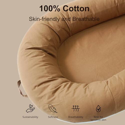 Image of Deluxe Infant Lounger, Baby Nest Cover for Baby Girls & Boys, Newborn Essentials for Baby 0-12 Months, 100% Cotton (GoldenBrown)