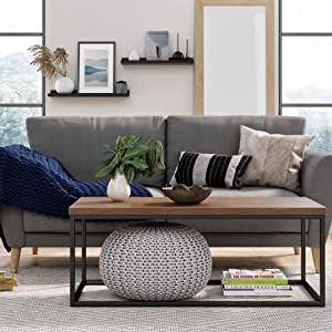 PaMeer Modern Solid Oak Coffee Table, Dark Wooden Coffee Table With Elegant Black Metal Legs, Perfect For Home, Office & Other Home Decors_ Rectangular_ W90 x D48 x H40cm (Approx.)