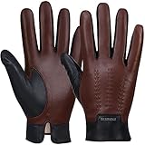 FIORETTO Men's Winter Genuine Leather Gloves Touchscreen Warm Wool and Cashmere Lined Brown XX-Large