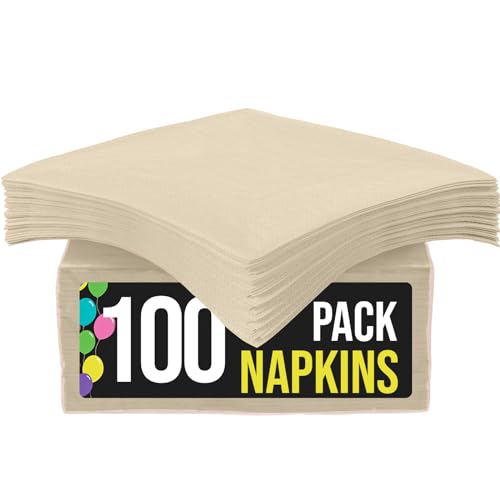 Paquete de 100 servilletas de papel de color marfil desechables, servilletas de fiesta de 2 capas, servilletas desechables color marfil, servilletas divertidas para todos los días, servilletas de