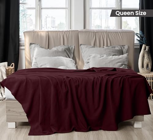 Image of Utopia Bedding 100% Cotton Thermal Blanket Burgundy Queen Size Soft, Lightweight, Breathable, Cozy Spring and Summer Blankets for Bed, Home Room Decor Gifts for Women and Men (90x90 Inches)