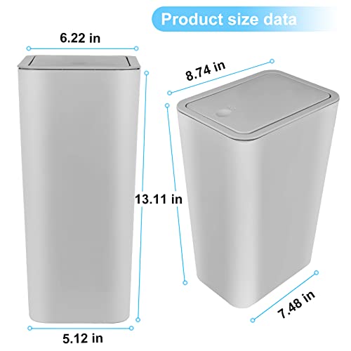 Odonata 3 Pack 10 Liter Small Trash Can With Lid, Press-Type Thickened Plastic Wastebasket,Kitchen Waste Bins,2.6-Gallon Dog-Proof Garbage Can For Bathroom, Living Room,Rv,Craft Room,Office. (Gray) #TOP1