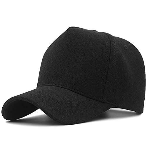 XXL Oversize 62-65cm Wool 5-Panel Baseball Cap,Winter Warm Hat for Large Head, Black, XX-Large