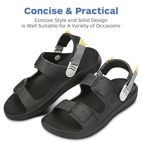 Mens Sandals, Beach Sandals & Slides, Comfortable Summer Slippers & Beach Shoes for Men, Lightweight & Non-Slip, Black Slides, Comfortable Slides 8-124