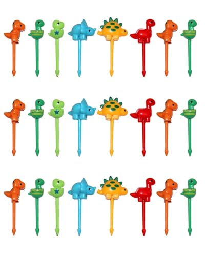 UYRVAPE 20pcs Mini Cartoon Bento Obstgabeln Zahnstocher FüR Kinder Food Kuchen Picks ZubehöR SüßE spieße Erwachsene Dessert Obst Kinderparty, Dinos