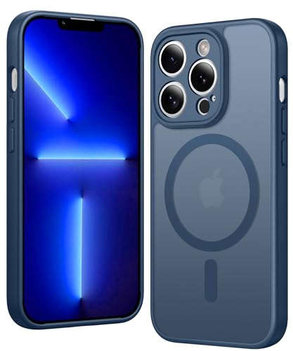 Image of FNTCASE for iPhone 13 Pro-Max Case: Matte Magnetic Phone Cases Compatible with Magsafe Slim Anti Yellowing Military Grade Drop Protection Rugged Translucent Cell Phone Cover (C-Blue)