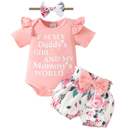 Image of Mikccer Newborn Girl Outfits Baby Girl Summer Clothes Ruffle Romper Pant with Headband Set Infant Bodysuits