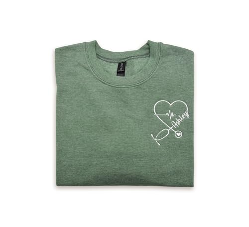 Embroidered Nurse Sweatshirt Custom Name Stethoscope Hoodie Nurse Life Long Sleeve RN LN Nurse Graduation Gift