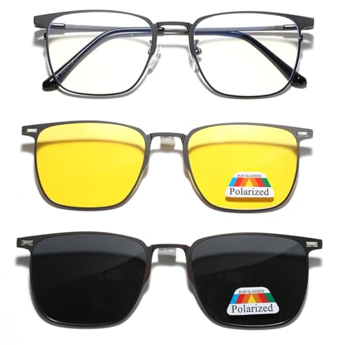 Metal Magnetic Clip On Sunglasses Polarised Yellow Night Vision Sunglasses Multifunctional Driving Glasses