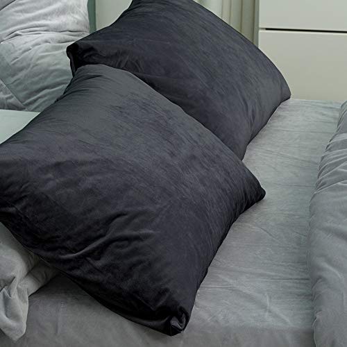 Image of NTBAY 2 Pack Zippered Velvet Queen Pillowcases, Super Soft and Cozy Luxury Fuzzy Flannel Pillow Cases with Zipper, 20x30 Inches, Black