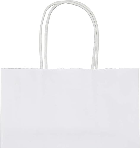 Miniatura 6 de Bolsas de papel Kraft de color blanco mediano con asas a granel, bolsas de regalo Bagmad 8x4.75x10in, bolsas de regalo para manualidades, compras al