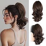 ZQIAN BEAUTY 14 Inch Ponytail Extension - Clip in Ponytail Hair Extensions, Curly Wavy Pony Tails Hair Extensions, Synthetic Claw Clip Ponytail Extension for Women (Color: Chocolate Brown)