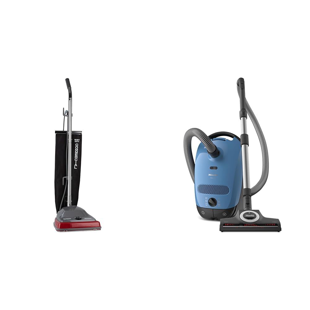Sanitaire Upright Vacuum and Miele Canister Vacuum Bundle - 12 2lb Upright with 800W Motor and Portable Canister
