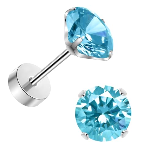 医療用 純チタン ピアス つけっぱなし用 セカンド ファーストピアス メンズ レディース 5mm 最高級AAAAA アクアマリン ジルコニア CZ 軸太0.8mm(20g 透明 バーベル ピアス キャッチ 平たい 落ちない 軟骨 シンプル 小さい 両耳セッ