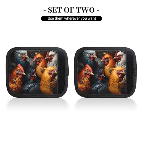 2 Pcs Luggage Handle Wraps, Roosters Dressed in Many Colors Print Grip Handle Cover/Travel Bag Identifier for Suitcase Accessories2