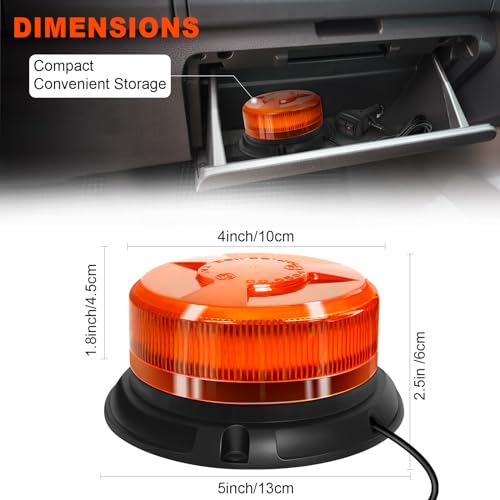 AnTom Gyrophare LED 12V-24V orange phare d’avertissement clignotant magnétique 9 Modes de Flash avec pour golf UTV Car Bus avec 3m Câble Prise Allume-Cigare – vue 3
