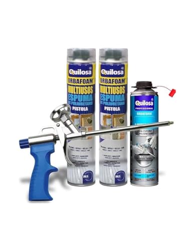 QUILOSA - Set pistola espuma Quilosa Caliber 30 + 2 botes espuma poliuretano Quilosa Orbafoam 750ml + limpiador espuma poliuretano Quilosa 500ml