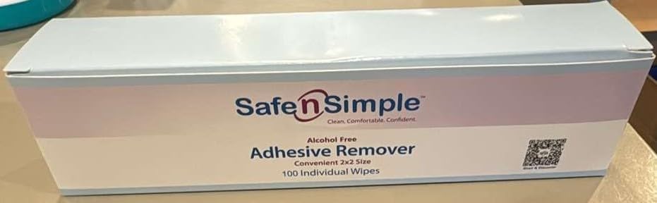 Safe n’ Simple Medical Adhesive Remover Wipes for Skin - 2"x2" 100 Individually Wrapped No Sting Alcohol Free Stoma & Ostomy Adhesive Removal Wipes - Gentle Adhesive Remover for Bandages & Dressings