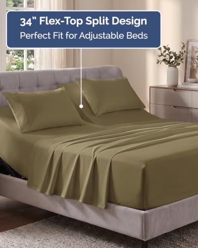 Image of Flex Top Split Head King Sheet Set - 4 Piece Extra Deep Sheets - Khaki