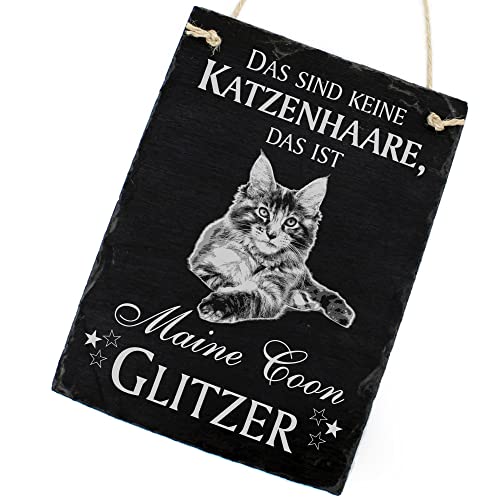 Schiefertafel Katze Deko Schild - Maine Coon - Das sind Keine Katzenhaare, das ist Maine Coon Glitzer 16 x 22 cm Katzen Dekoration Zubehör Katzendeko