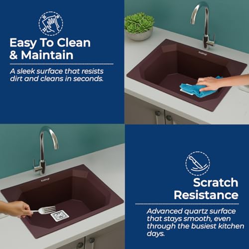 Image of BASINQU BASINQU Quartz Sink for Kitchen | 24x18x9 Inches Brown Single Bowl Sink For Kitchen Basin Diamond Designed | Granite UV Protected Scratch Resistant, Undermount /Topmount Kitchen Sinks