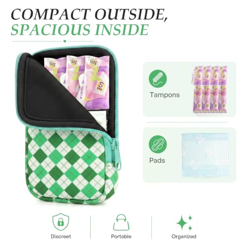 Image of KJQJLY 2 Pack Portable Tampon Organizer Bag Tampon Holder & Storage Case with Zipper for Travel, Discreet Period Bag for Purse, Waterproof Feminine Products Pouch for Women (Yellow and green lattice)
