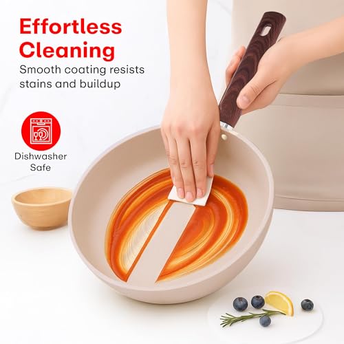Image of Rioware Non-Stick Granite Frying Pan | Granite Finish | Induction Base | PFOA Free | Non Stick Cookware, Dishwasher Safe| High Temperature Resistant Exterior Coating | 24 Cm (White)