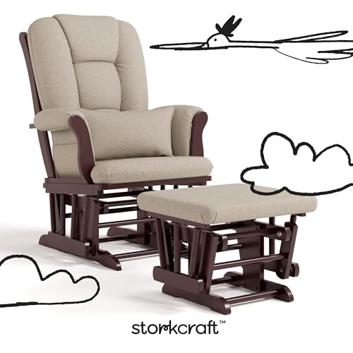 Image of Storkcraft Tuscany Glider & Ottoman and Lumbar Pillow, Espresso /Taupe Swirl