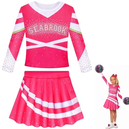 Disfraz de animadora para niñas – Uniforme – Conjunto de animadora elástico para niños, accesorio de pompones | Adorable disfraz de animadora para niñas para Halloween, cosplay, escuela, carnaval