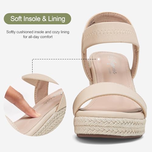 Image of Vepose Women's Open Toe Espadrille Wedge Sandals with Ankle Strap 881 | Dressy casual slip on platform strappy sandals , cute casual summer shoes styling for daily weddings travel
