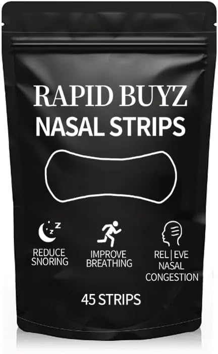 Nasal Strips for Breathing (45 Count) – Snore Relief, Better Sleep, Improved Airflow – Extra Strength Nose Strips for Snoring, Sweat Resistant, Skin-Friendly, Drug-Free Sleep Aid