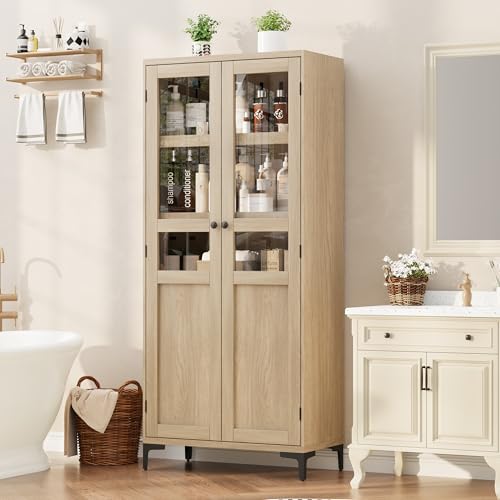 IDEALHOUSE Tall Storage Cabinet with Glass Doors
