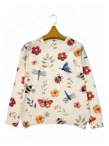 SOLY HUX Women's Long Sleeve Shirts Crew Neck Floral Printed Sweater Pullover Casual Fall Clothes3