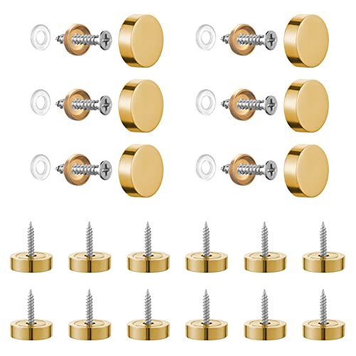 SHEENO Lot de 20 vis de miroir de 14 mm, capuchons à vis en acier inoxydable brossé avec capuchon décoratif pour miroirs, tables, plaques de bain, armoires, panneaux en verre (doré)