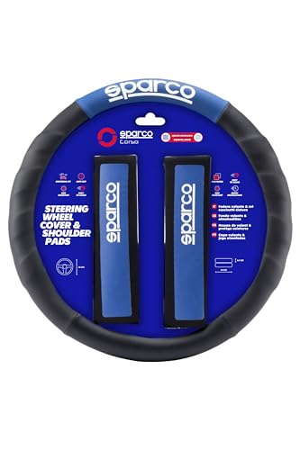 Sparco SPC1111KAZ Almohadillas y Funda de Volante, Negro/Azul