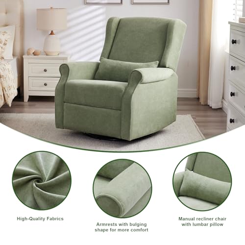 Nursery Swivel Glider Recliner,Rocking Chair Nursery with Footrest,Rocking Recliner Chair for Nursery,Glider Rocker Recliner for Living Room & Bedroom,Green