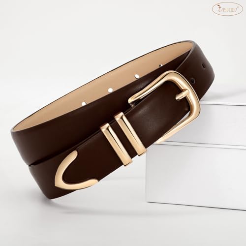 JASGOOD Women Leather Belt with Gold Buckle Ladies Fashion Faux Leather Waist Belt for Jeans Pants2
