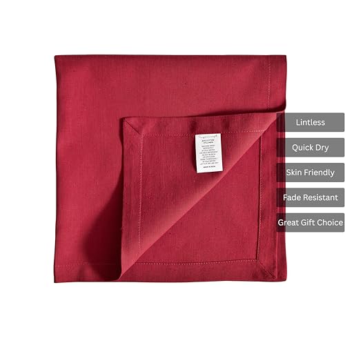 Image of FINGERCRAFT Table Napkins 18x18 Inches Set of 12 Cotton Linen Blend Fabric Dinner Cloth Napkins Washable and Reusable, Good Absorbency for Home, Parties, Hotels (Tango Red)