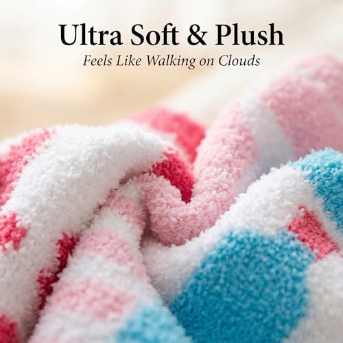 Image of Tipi Toe Womens Fuzzy Crew Socks with Anti Slip Grips Warm Cozy Fluffy Winter Slipper Socks Non Skid Home Socks for Women