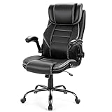 Big and Tall Executive Office Chair 400lbs for Heavy People, Ergonomic Computer Desk Chair with Lumbar Support & Adjustable Headrest, Comfy High Back Leather Office Chairs for Long Sitting, Grey