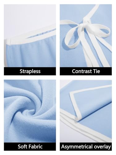 Image of Wenrine Womens Sexy Tube Top Dress Strapless Self Tie Wrap Asymmetrical Hem Knit Summer Party Mini Dresses