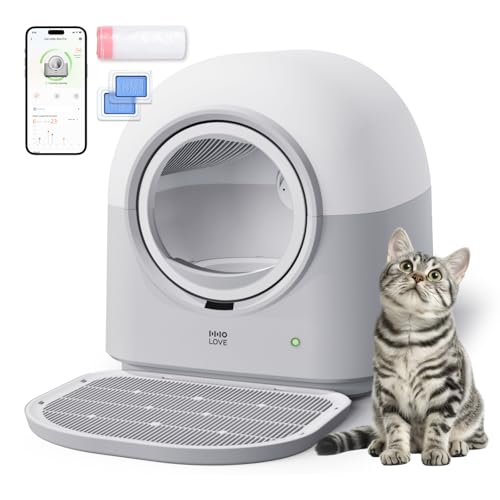HHOLOVE L2 Self Cleaning Cat Litter Box Safe Anti-Pinch,with Deodorizer and Liner,Automatic Hands-Free Smart Robot Self Cleaning Litter Box - Large 60L Capacity, for Multiple Cats