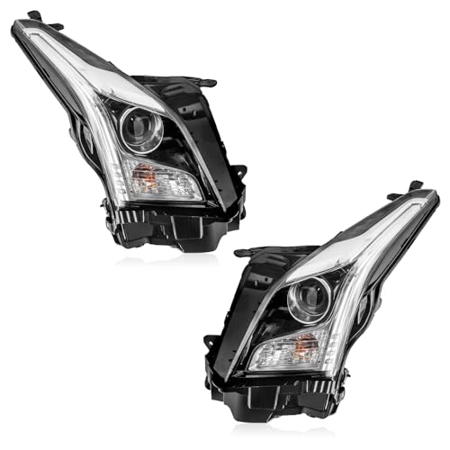 AUTNZE Headlight Assembly Pair Compatible with 2013-2018 Cadillac ATS Headlamp Replace for 23236365 23236366 GM2502384 GM2503384, Chrome Housing Clear Lens Driver and Passenger Side by AUTNZE - Used condition - US$119.74