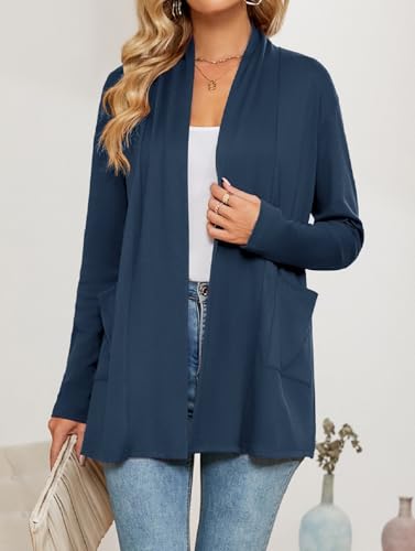 Casual Open Front Cardigan for Women Long Sleeve Lightweight Sweaters with Pockets Loose Comfortable Cardigans