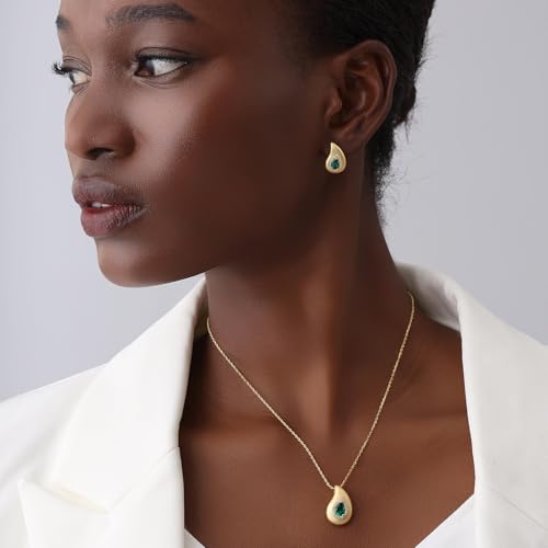 LEONIDS 14K Gold Teardrop Earrings for Women | Moissanite or Lab-Grown Emerald Stud Earrings with Hairline Detailing Non Tarnish | Birthday Jewelry Gifts for Her3