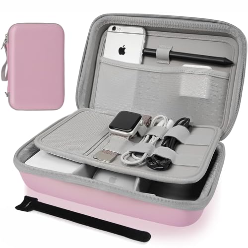 Hard Travel Electronic Organizer Case for Power Bank Chargers Cables USB Flash Drive SD Card Electronics & Backpack Organizer Travel Case Small Portable Accessories Bag, Pink